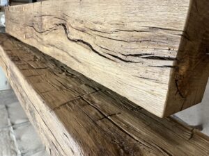 8x10 Vintage Mantel - Adze Hewn Light Flap Sand